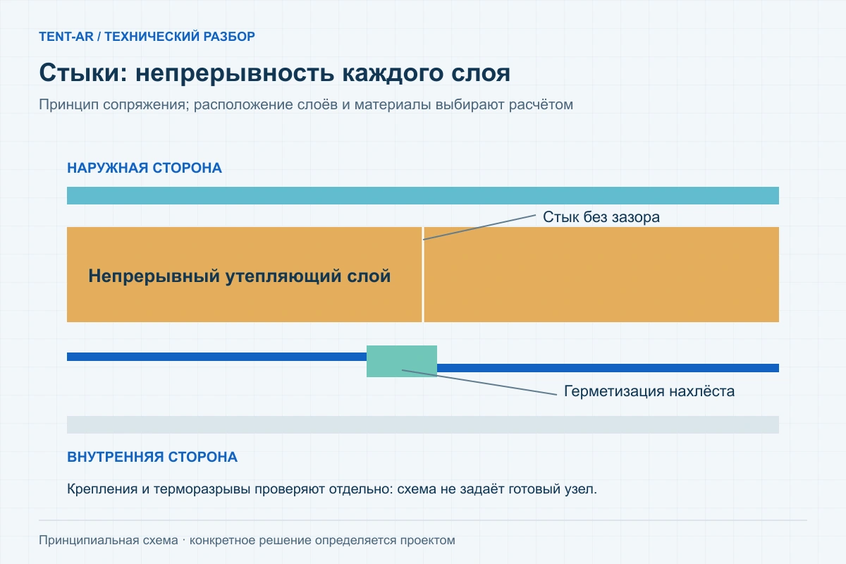 Принцип стыка утепления и герметизации парорегулирующего слоя — схема исполнения